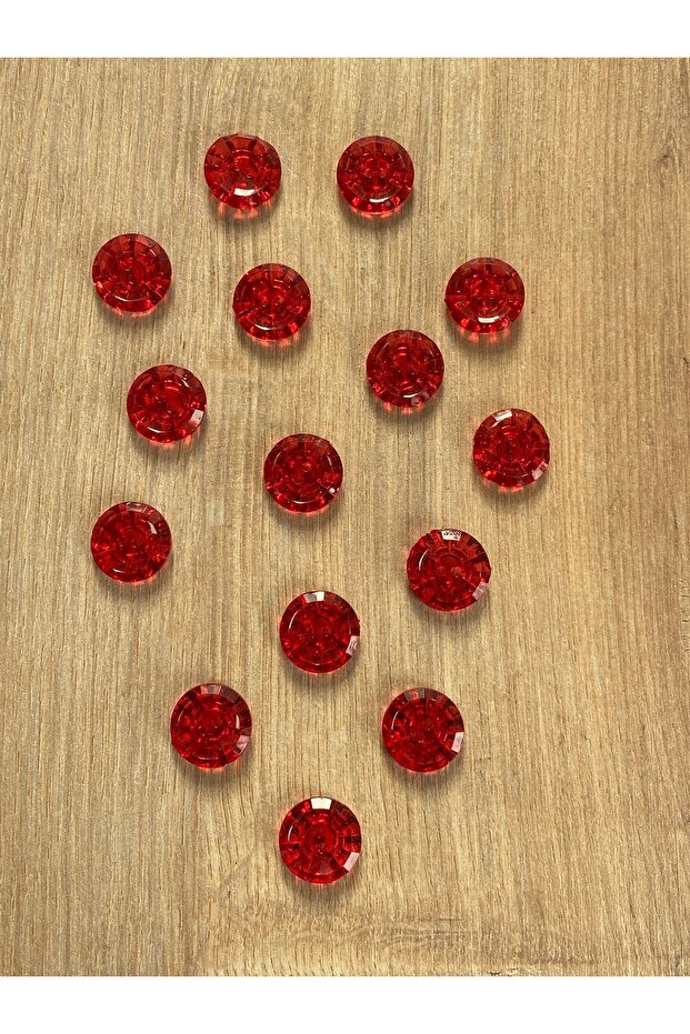 15 adet kırmızı bebek düğme kristal görünümlü 14 mm polyester - 1