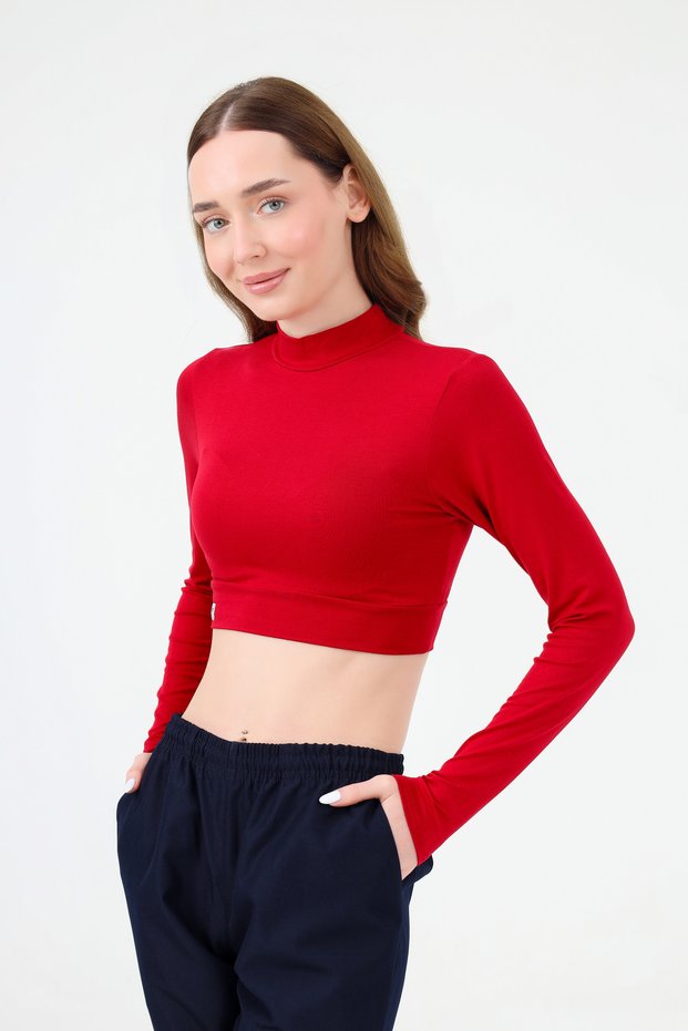 Turtleneck Crop Body Dark Red