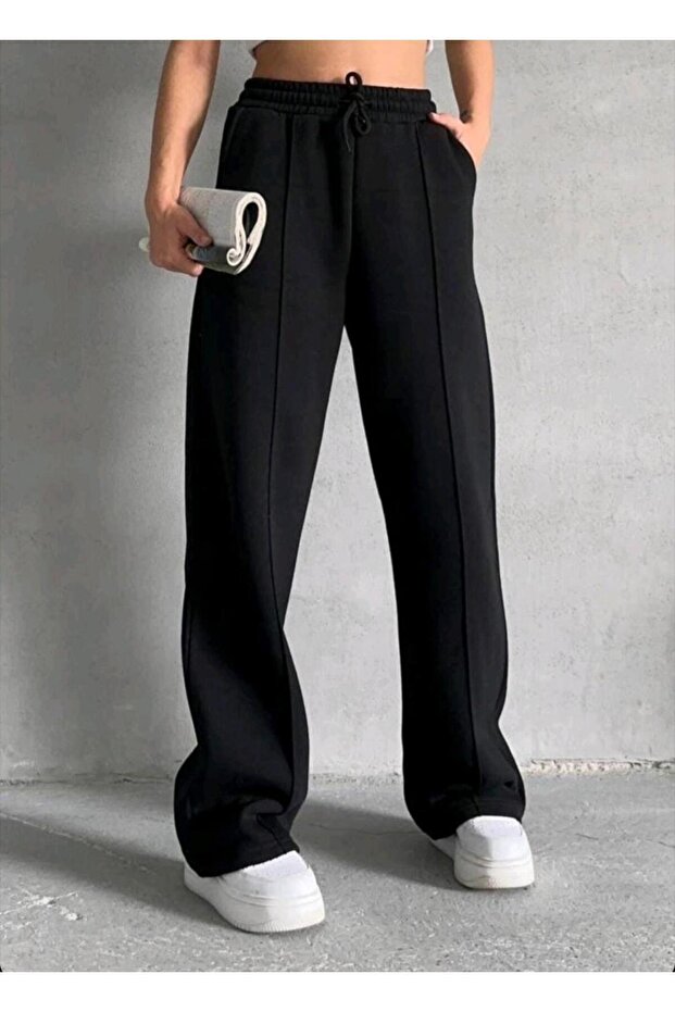 Vizyon Kadın 3 Iplik Şardonlu Ön Çımalı Geniş Paça Eşofman Altı - 1