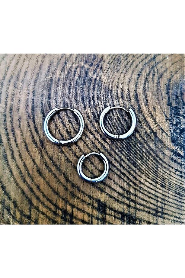 Cerrahi Çelik Halka Küpe Çelik Küpe 3 Adet 3'lü Set 10mm12mm14mm - 5