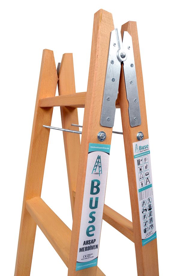 3+3 Çift Çıkışlı Geniş Basamaklı A Tipi Ahşap Merdiven 110 cm - 8