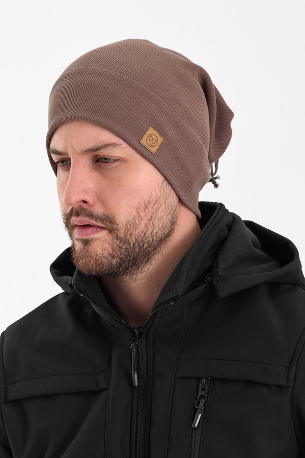 Men's Youth Athletic Khaki Rope Detailed Hat Beanie - Sports, Comfortable, 100% Cotton Camisole, Domestic Production