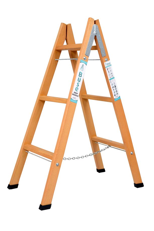 3+3 Çift Çıkışlı Geniş Basamaklı A Tipi Ahşap Merdiven 110 cm - 1