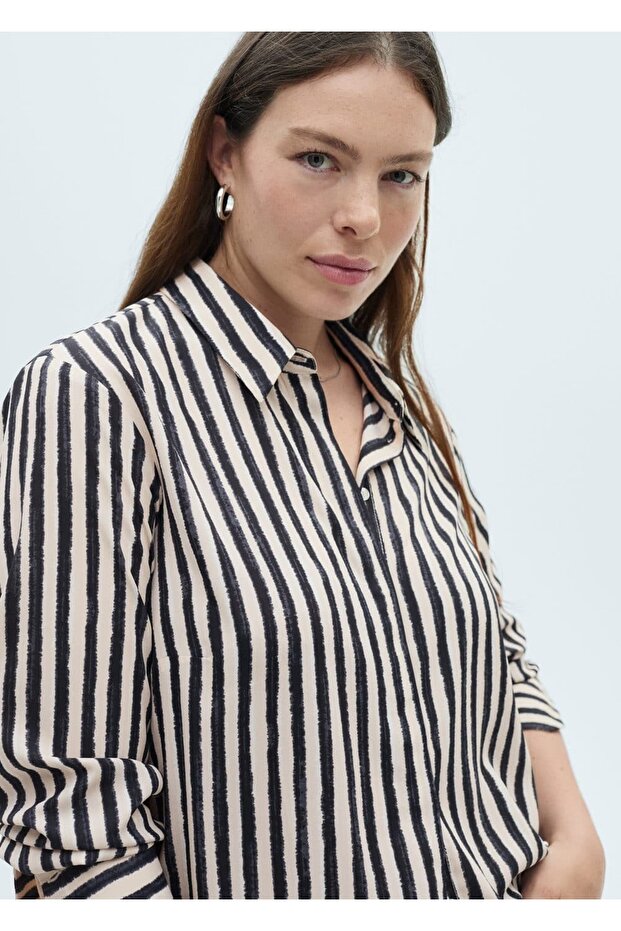 Çizgili dökümlü gömlek - 7