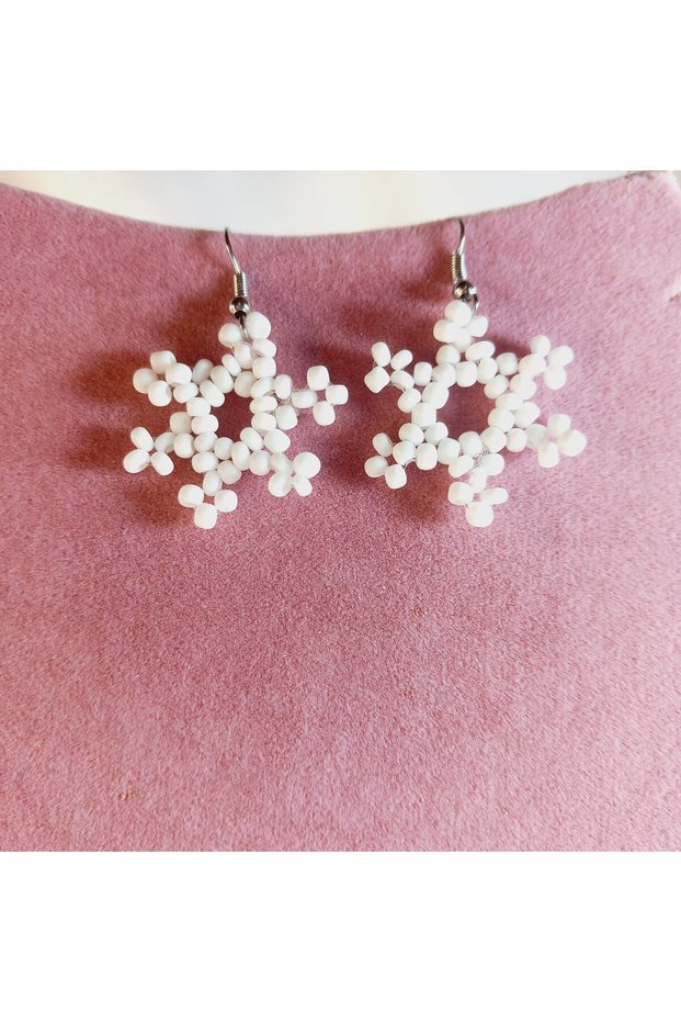 Handmade Miyuki Beads Snowflake Earrings – New Year Christmas Gift – Women's Elegant Design Jewelry