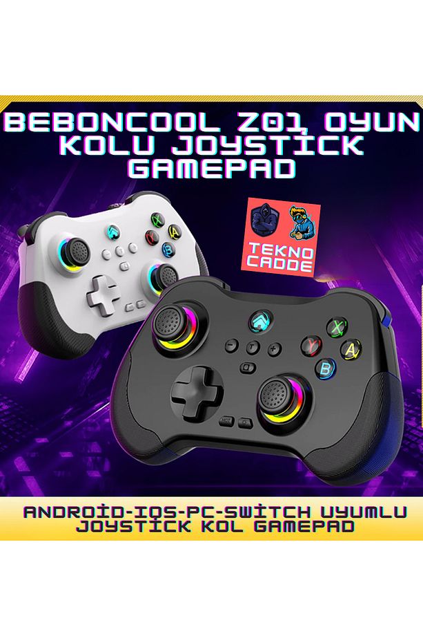 Z01 PC/IOS/PS4/PS3/Switch/ANDROID Telefon Tablet Titreşimli RGB Bluetooth Joystick Gamepad - 2