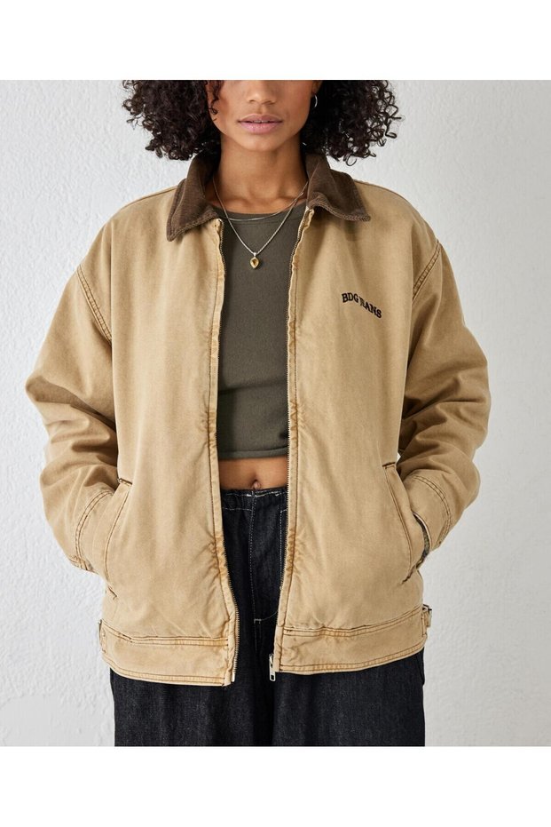 Light Mustard Color Short Canvas Oversize Coat