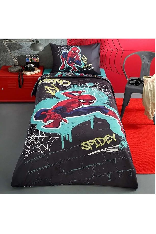 Özdilek Lisanslı Kapitoneli %100 Pamuk Tek Kişilik Çocuk Yatak Örtüsü (160x230)Spıderman  Street Gri - 1