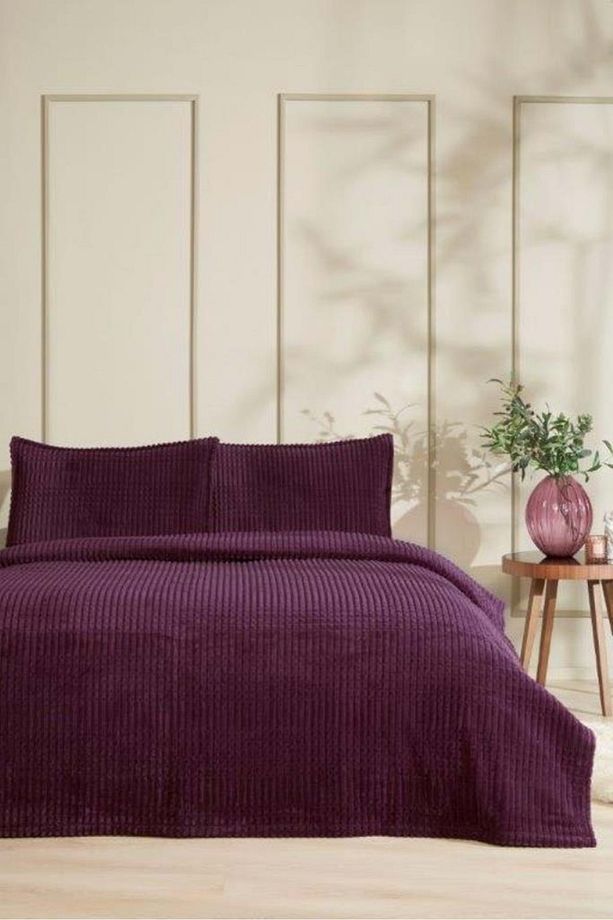 Özdilek Modern Line Tek Kişilik Battaniye Seti (150x220)-Piramit Mürdüm - 1