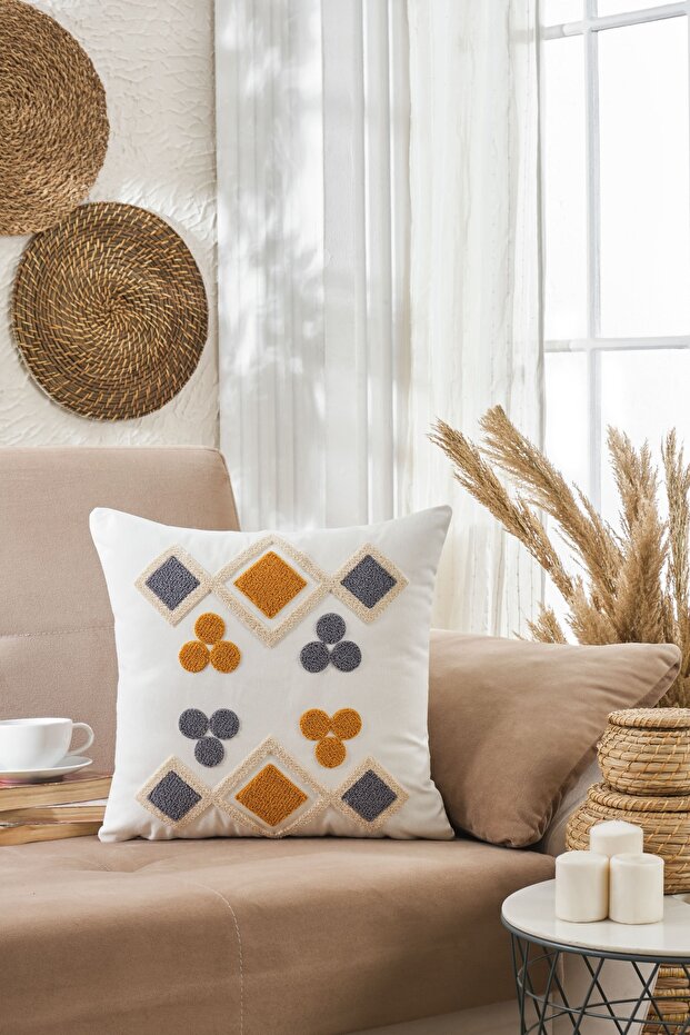 Embroidered Mix Cotton Single Throw Pillow (43 X 43 cm)