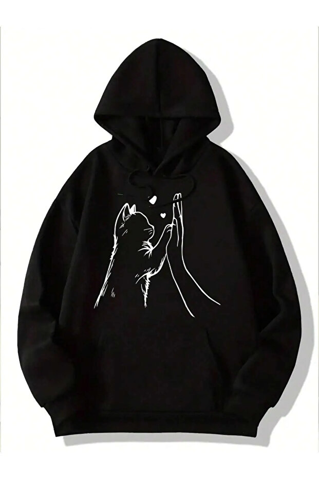 Cotton Cat Friendly Hand Printed Hooded Oversize Sweatshirt