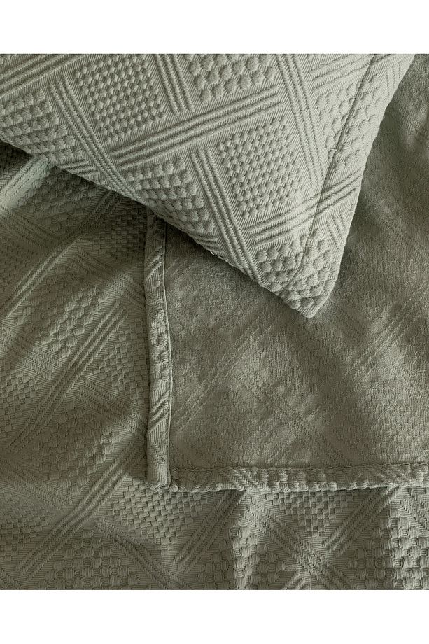 Triangle King Size %100 Pamuk Yatak Örtüsü - Haki - 4