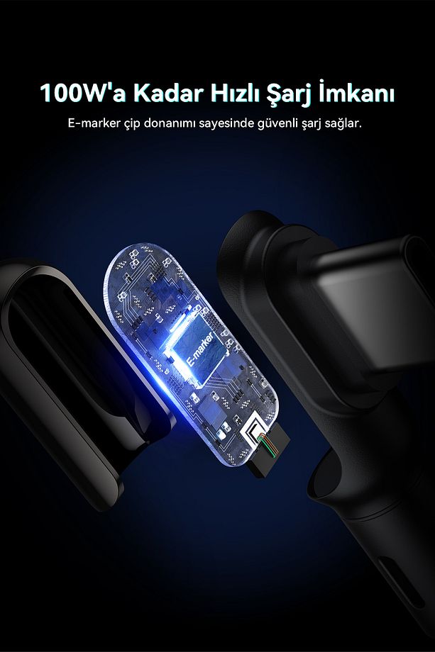 C2071 Stark 100W Type-C Şarj Kablosu 1.2M 5A-Siyah - 2
