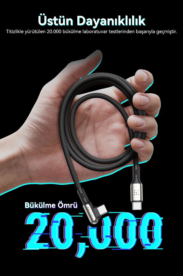 C2071 Stark 100W Type-C Şarj Kablosu 1.2M 5A-Siyah - 4