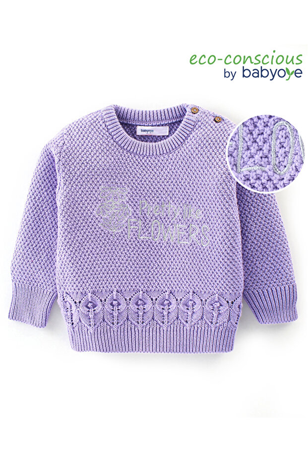 بلوزة Babyoye Eco Conscious Cotton بأكمام طويلة مطرزة بنص - أرجواني
