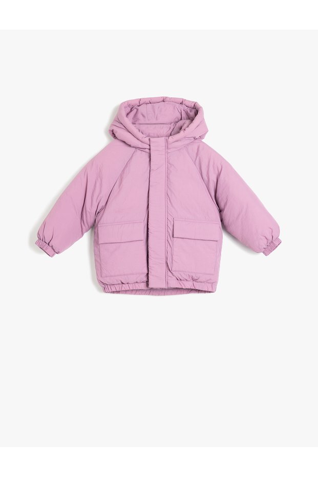 Hooded Inflatable Coat with Hooded Pocket Detail and Wind Cover