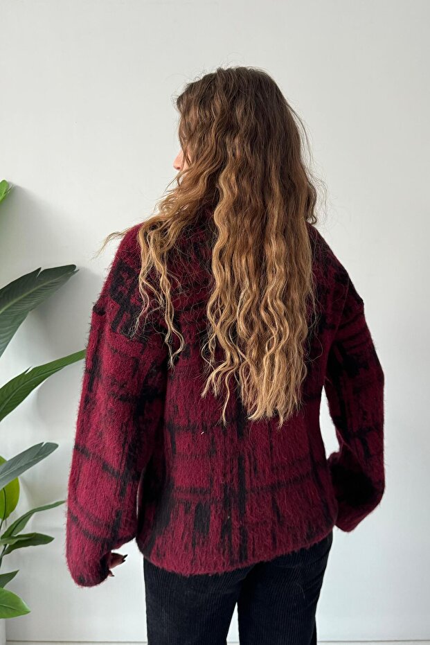 سترة بورجوندي منقوشة - 4