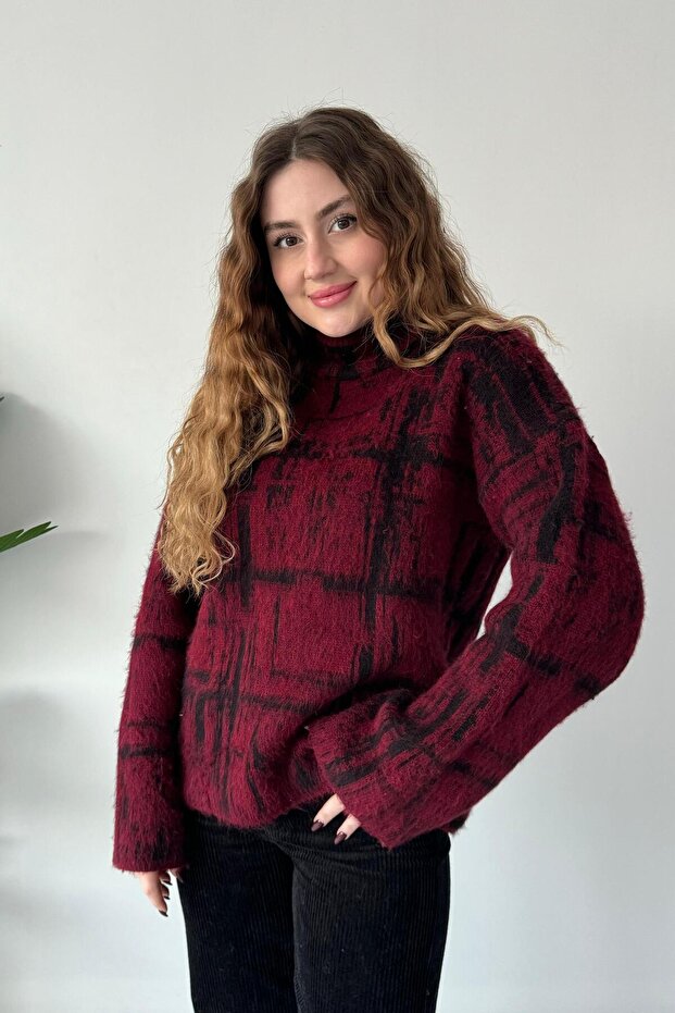 سترة بورجوندي منقوشة - 3