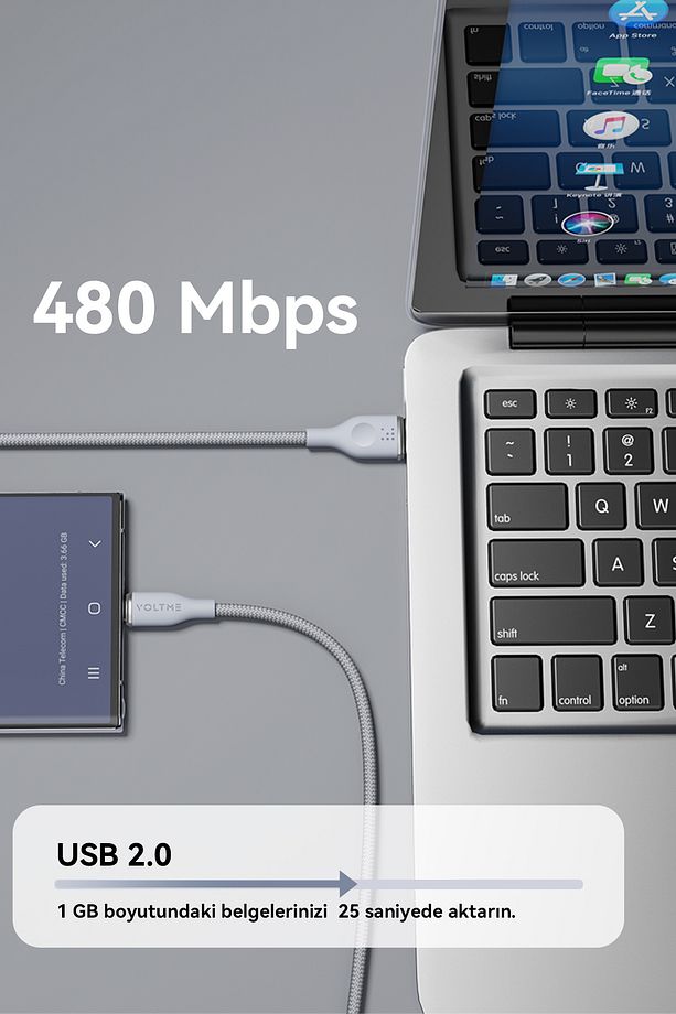 C2048 Powerlink Rugg 60w Usb To Type-c Şarj Kablosu 1.8m 3a- Gri - 3