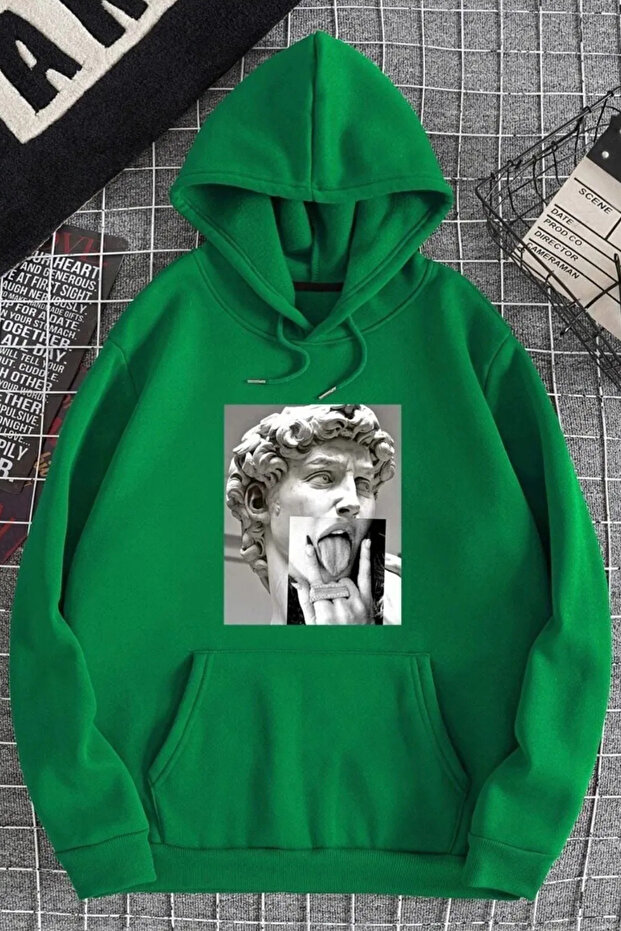 Cotton Unisex Sculpture Printed Oversize Hooded Sweatshirt