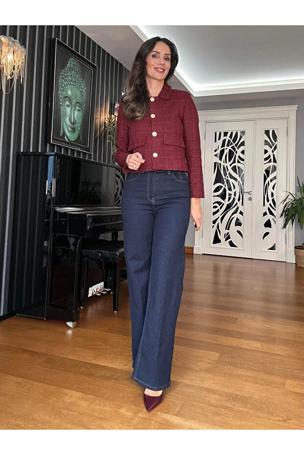 Navy Blue High Waist Wide Leg Jeans