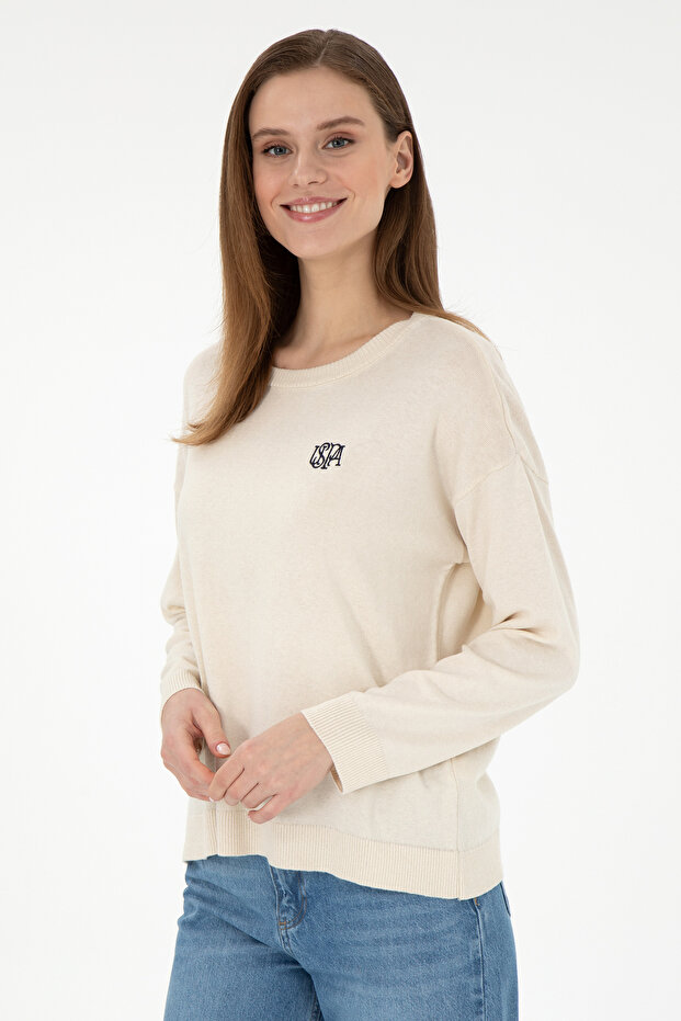 Women's Cream Melange Crew Neck Sweater 50297132-Vr159