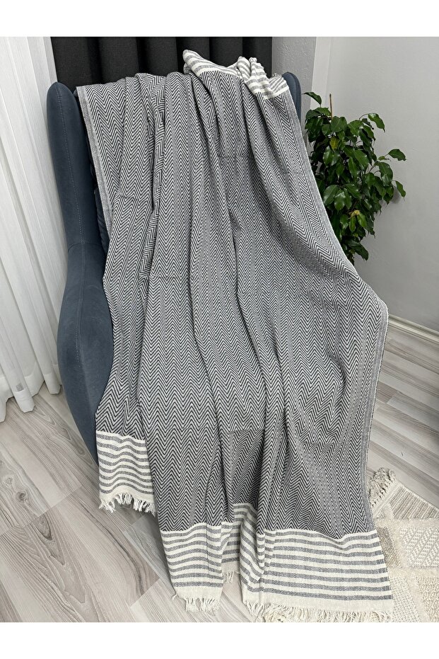 Eco-Friendly Cotton Sofa Cover with Handles, Cotton Sofa Shawl, Sofa Bed Cover 170X300 Dark Gray