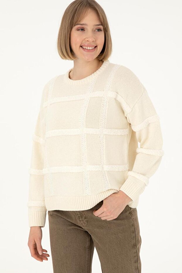 Bisiklet Yaka Yumuşak Doku Şık Kadın Kazak - 1