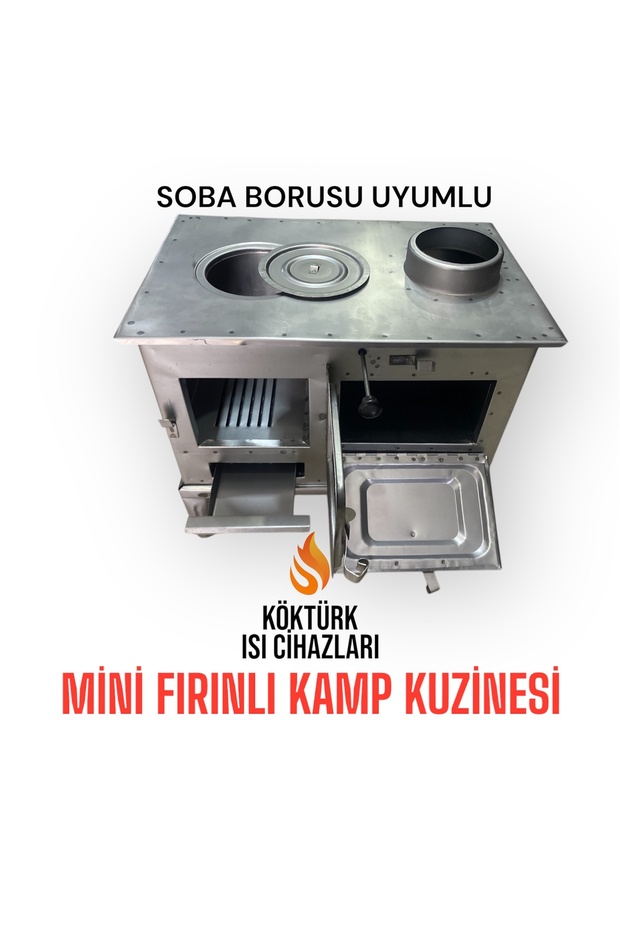 Mini Fırınlı Kamp Kuzine Sobası Soba Borusu Uyumlu - 3