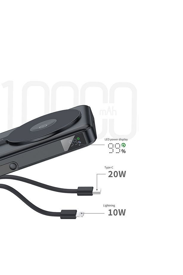 RPB-W27 Galaxy Serisi Magsafe uyumlu Type-C ve Lightning Kablolu Powerbank 20W 10.000mAh Siyah - 3