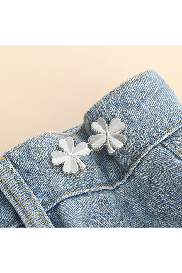 silver grey 1Pair Four Leaf Clover Tightener Adjustable Waist Buckle For Jeans No Sewing Required Bu