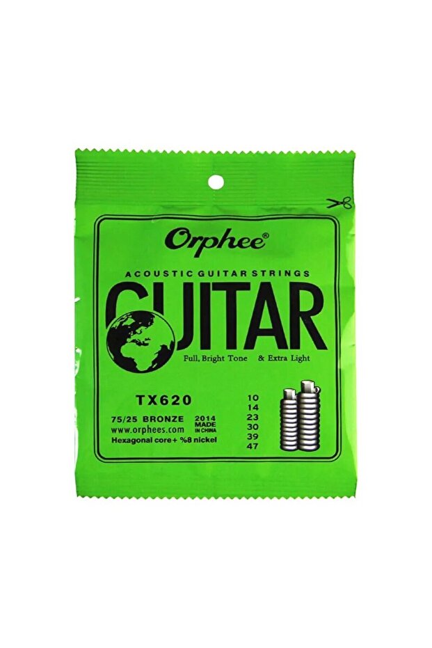 أوتار جيتار صوتي TX620 Orphee TX620 630 ذات قلب سداسي + 8% نيكل برونزي لامع بدرجة لون إضافية
