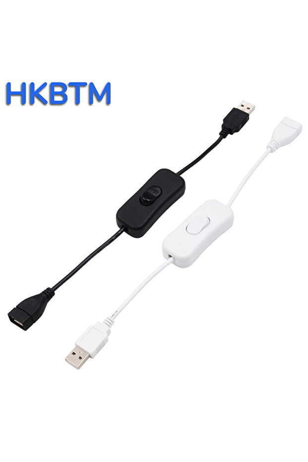 كابل USB أبيض HKBTM بطول 28 سم مع مفتاح تشغيل/إيقاف، كابل تمديد لمصابيح USB ومروحة USB