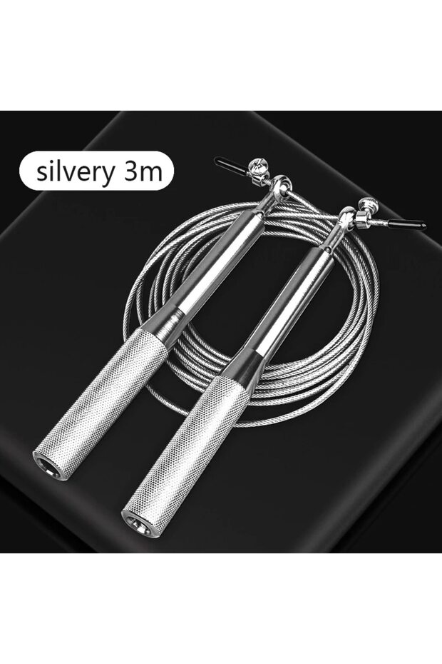silvery Adjustable Speed Jump Rope Steel Wire Cable with Aluminum Handles Ball Bearing Skipping Rope