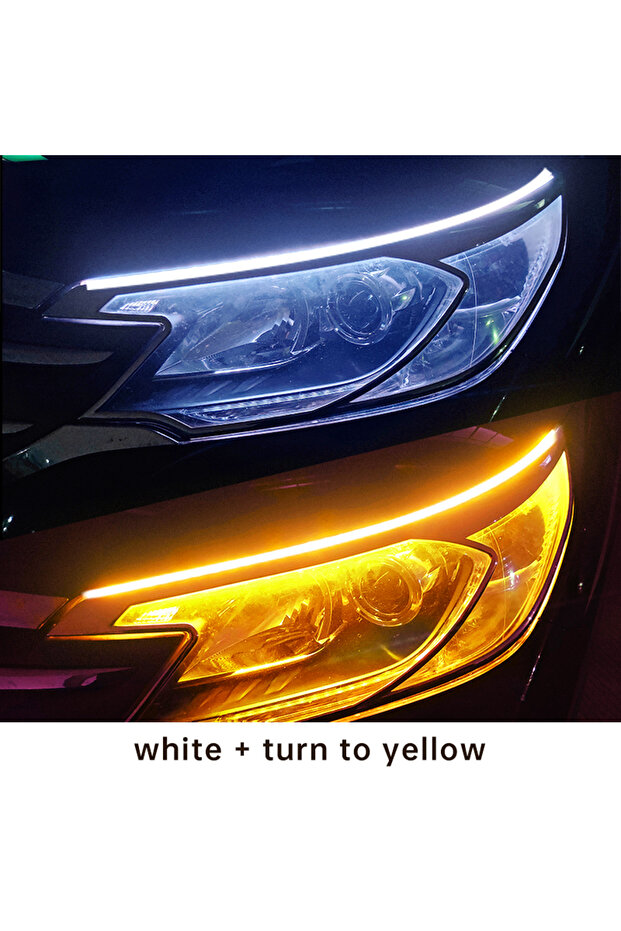 60cm White To Yellow 2pcs Auto Headlights White Turn Signal Yellow Brake Flow Lights LED DRL Car Day
