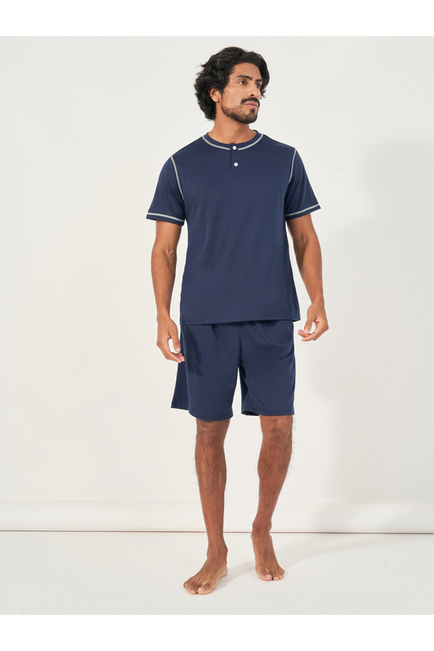 Contrast Stitch Henley Neck T-Shirt and Shorts Set