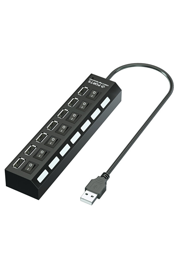 black USB Hub 7 Port Multi USB Splitter Power Adapter Multiple Expander With On Off Switch For PC La - 1
