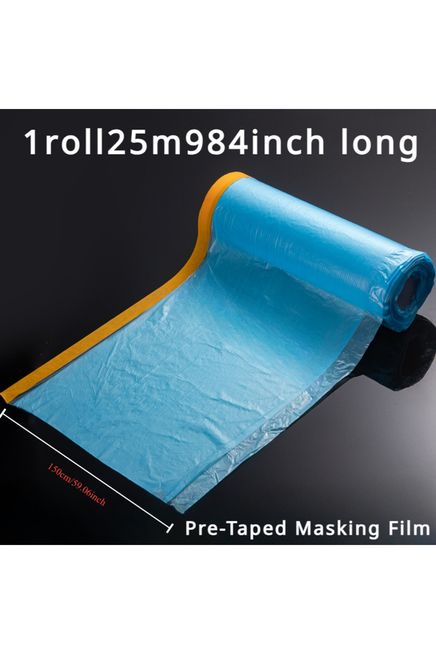 25M 1.5m Pre-Taped Masking Film Plastic Sheeting Automotive Washi Tape No Residue Painters Plastic D
