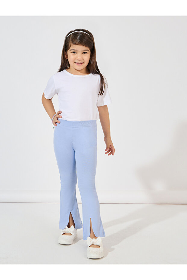 بنطال ضيق سادة واسع مع حافة مقسمة - 2