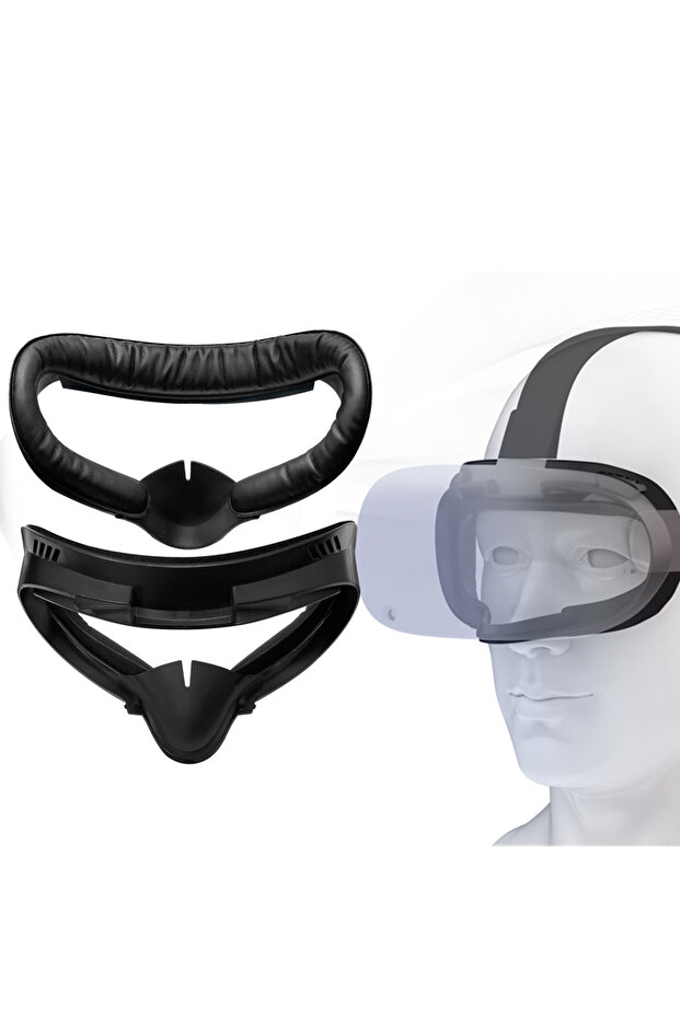 واجهة وجه سوداء ووسادة غطاء وجه لجهاز Oculus Quest 2، وسادة إسفنجية مقاومة للعرق من مادة البولي يوريثين - VR Accesso