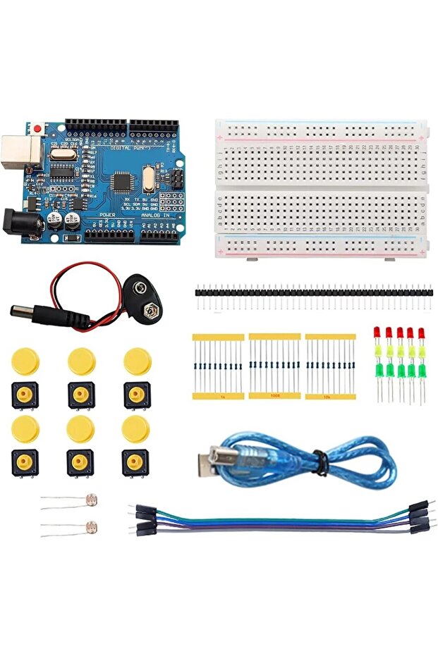 مجموعة أدوات بدء تشغيل إلكترونية DIY للوحة الدوائر الإلكترونية Arduino Uno R3 12 في 1 قابلة للبرمجة