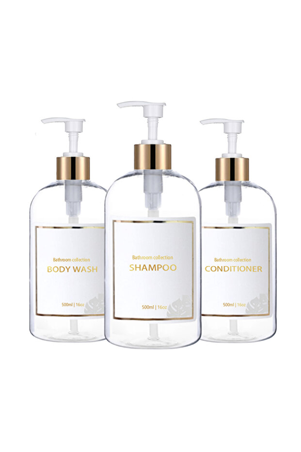 Transparent 3pcs500ml Bathroom Dispensers Shampoo and Conditioner Dispenser Bottles Refillable Lotio
