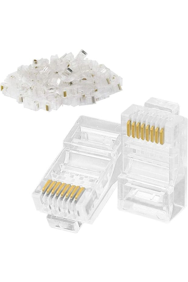 100pcs transparent 50/30PC RJ45 Ethernet Cables Module Plug Network Connector Crystal Heads Cat5 Gol - 1