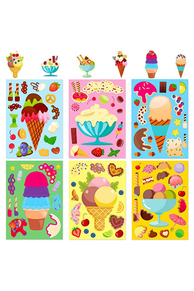 6pcs Ice Cream Dessert DIY Cute Food Cartoon Puzzle Sticker Creative Sweet Face Changing Stickers...