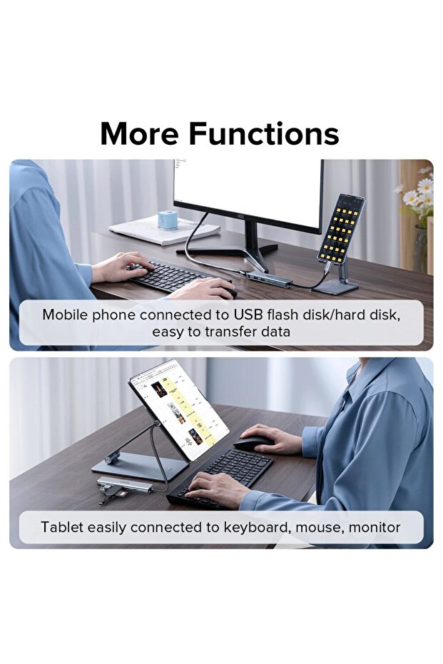 موزع USB-C 5 في 1 من Llano باللون الرمادي، محطة إرساء لأجهزة الكمبيوتر المحمولة، موزع USB3.0 بدقة 4k60hz، واجهة HDMI متعددة، Pd - 6