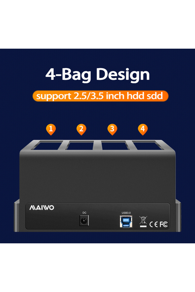 US Plug 4 Bay Hard Drive Enclosure Sata to USB 3.0 External Multi-Bay 2.5& 3.5 Inch HDD SDD Docking - 3
