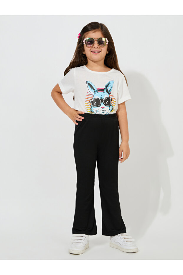 بنطال سادة مضلع بحاشية واسعة - 2