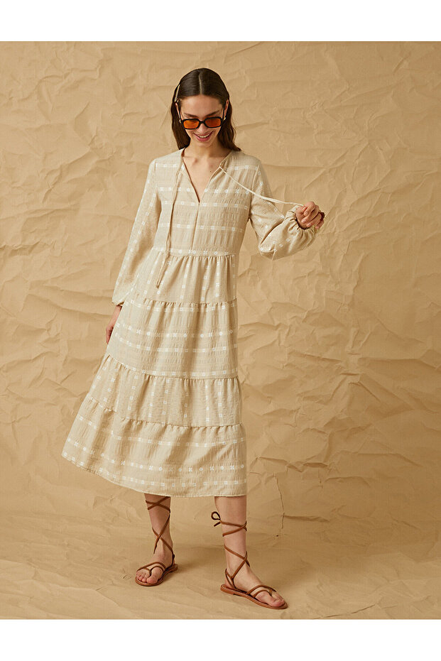 Ruffle Dress Patterned Long Sleeve