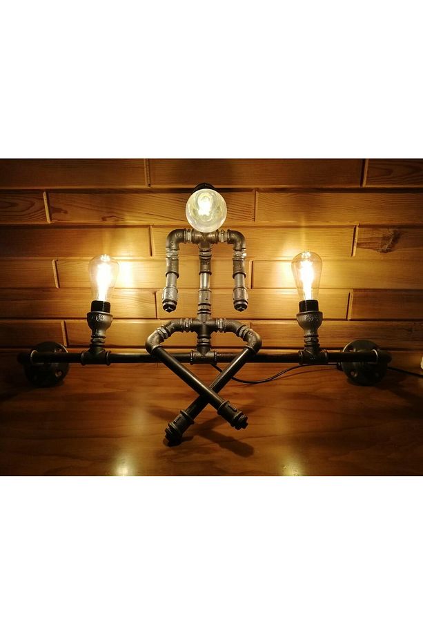 3 Başlıklı Vintage El Yapımı Endüstriyel Aplik, Rustik Robot Duvar Apliği Cafe Villa Retro Avize - 3