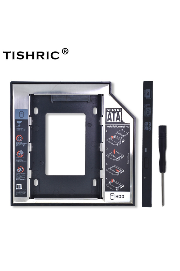 9.5mm TISHRIC Plastic Aluminum Universal 9.5/12.7mm SATA 3.0 2nd HDD Caddy 2.5" SSD CD DVD to HDD C